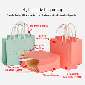 Özel perçin koyu mavi karton Tote çanta giyim kozmetik ambalaj kağıt torba iş sergi hediye Tote - Product Image 3