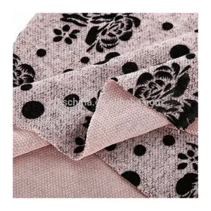 Rose flower and dot printed single face polyester brushed double flocking knit fabric for sale