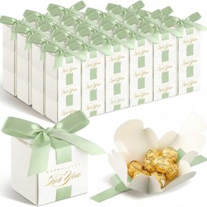 Scatoline Portaconfetti per Matrimonio, Mini Scatole Regalo con Nastro, Bomboniere per Ringraziamento, Regali per Addio al Nubilato, Verde - Product Image 1