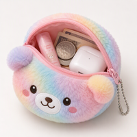 Porte-clés ours en peluche arc-en-ciel pastel mignon, pochette à monnaie en peluche douce pour filles, cadeau personnalisé, fabrication OEM ODM