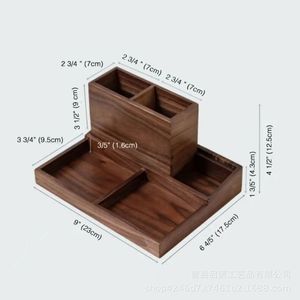 Solid Wood <b>Pen</b> Holder Storage <b>Box</b> Square Detachable Office Desktop Organizer Multi Functional Compartmentalized 2L Capacity - Product Image 5