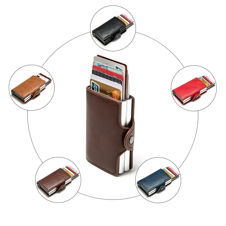 O008 Custom Double Layer Aluminum Bags Portable Key Card Holder RFID Coin Purse Wallet