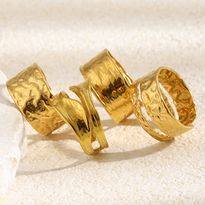Stainless Steel 18K <b>Gold</b> PVD Plated Hammered Textured Open Cuff <b>Ring</b> Trendy Adjustable Wide Band Finger <b>Ring</b> <b>Set</b> For Women - Product Image 6