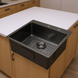 Lavello da Cucina Monoblocco Nero Gunmetal 25x22 Pollici in Acciaio Inox Calibro 16 Stile Farmhouse da Incasso - Product Image 2