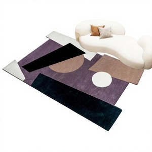 Tapis et carpettes en laine doux, uniques, tuftés à la main, à motifs géométriques modernes, résistants aux taches et antidérapants pour salon - Product Image 1