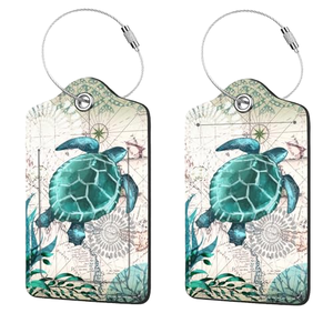 Étiquette de bagage vintage en PU sur le thème de l'océan – Porte-identité de voyage créatif à motif hippocampe et pieuvre avec boucle en acier - Product Image 1