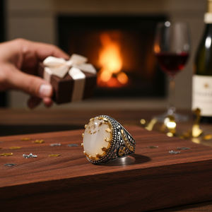 925 Sterling Silver Men's Gemstone <b>Ring</b> with Agate Stone Ethnic Style Custom <b>Size</b>-Engagement Anniversary & Party Gift - Product Image 3