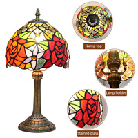 Lampe de table 8 pouces en verre teinté dôme rose rouge, lampe de chevet de lecture électrique E26 en résine style ferme pour la maison et le bureau