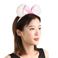 Serre-tête souris à sequins colorés avec oreilles mignonnes et nœud de dessin animé, accessoires pour cheveux de Noël – Bandeau scintillant tendance