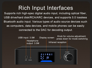 Amplificateur domestique 2.0 canaux avec interface numérique, lecteur multimédia USB, amplificateur audio Wi-Fi 300W en alliage d'aluminium - Product Image 6