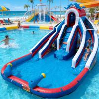 Toboggan aquatique gonflable à trois voies sur le thème des dauphins, en PVC, respectueux de l'environnement, pour enfants, aventure aquatique commerciale