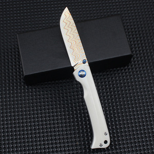Couteau pliant artisanal en cuivre <span class=keywords><strong>damas</strong></span> avec manche en os de buffle, couteau utilitaire VG10 tranchant, couteau de survie, de chasse, de camping, couteau de poche - Product Image 6