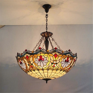 โคมไฟระย้าทรงรีขนาด 32 นิ้ว ทำมือ สไตล์เรโทร แก้วทิฟฟานี่ พร้อมหลอดไฟ LED ถนอมสายตา เหมาะสำหรับโรงแรม วิลล่า และห้องรับประทานอาหาร - Product Image 1