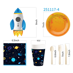 DAMAI - Juego de Platos, Vasos y Servilletas de Papel con Temática Espacial para Fiestas de Cumpleaños, Decoraciones Desechables para Fiestas de Galaxia para 8 Personas - Product Image 3
