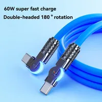 Câble USB-C vers USB-C en silicone liquide 60W PD à charge ultra-rapide, rotation à 180 degrés, synchronisation des données, compatible avec les ordinateurs portables