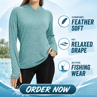 Chemise de pêche à capuche pour femme UPF 50, séchage rapide, respirante, pull à manches longues en polyester, protection solaire, logo personnalisé