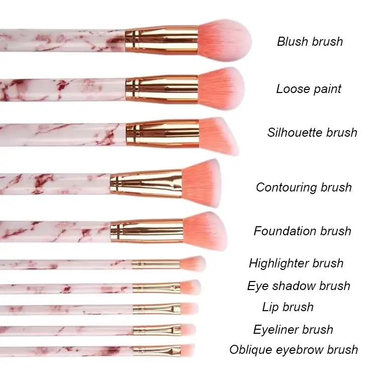 Marble Makeup Brushes Set 10Pcs Plastic Handle Custom Makeup Brush For Facial Makeup With Premium Synthetic Hair