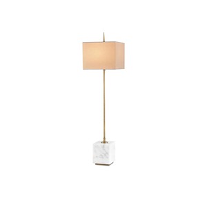 Brass Stem & White Marble <b>Cube</b> Modern Tall Buffet Table Lamp | Minimalist Contemporary <b>Lighting</b> for Hotel Lobby & Premium Living - Product Image 1