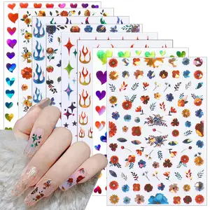 Wholesale Supplies Butterfly Flower Nail Decals 3D Art Waterproof Self Adhesive Nail Stickers