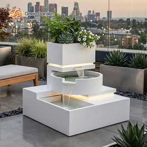 Bassin rectangulaire en acier avec fontaine à fleurs intégrée, résistant aux intempéries pour patio extérieur et cascade de cour - Product Image 5