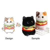 Peluche chat hamburger personnalisée, chat noir siamois mignon, peluche super douce, rembourrage en coton PP, coussin anti-stress pour dormir, 23 cm