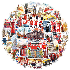 50PCS Blue Red British Style Classic London Scene Telephone Booth <strong>Bus</strong> Luggage Eco-Friendly PVC Die-Cut Custom <strong>Stickers</strong> - Product Image 2