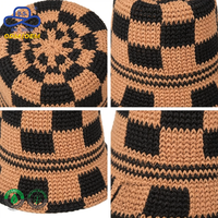 Chapeau Bob en Crochet Fait Main Personnalisé à Motif Échiquier Respirant Léger pour l'Été, la Plage, les Vacances, Décontracté et Élégant pour Femme