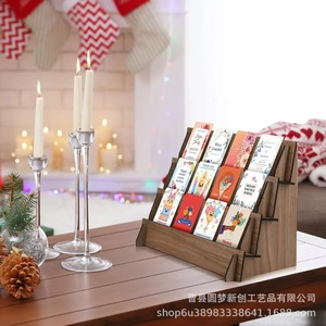 Cross-border wooden <b>desktop</b> greeting card display rack, solid wood tiered <b>shelf</b>, sticker storage rack, portable display rack - Product Image 1