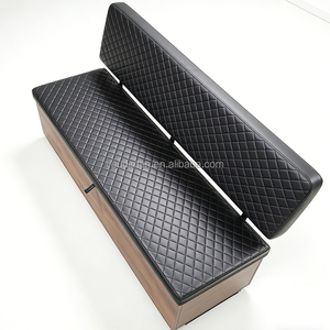 Banc long pour salon de beauté masculin - Canapé de barbier noir matelassé avec rangement pour salle d'attente - Product Image 5