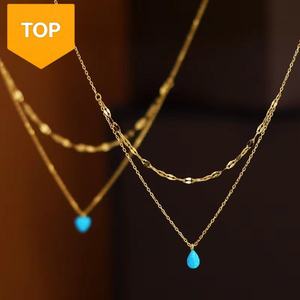 Collier anti-décoloration et étanche en acier inoxydable, bijoux anti-décoloration, double chaîne, pendentif en forme de cœur avec pierres précieuses - Product Image 2
