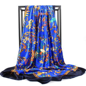 Màu xanh hải quân hoa Hồng sọc <span class=keywords><strong>Polyester</strong></span> vuông khăn cho phụ nữ - Product Image 2