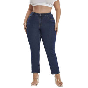 Pantalones Vaqueros de Mezclilla Ajustados y Elásticos de Color Azul Oscuro para Mujer, Talla Grande, Envío Gratuito en EE. UU., Jeans Casuales para Damas - Product Image 1