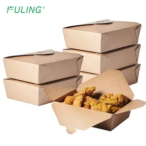 FULING Disposable Take Out Containers Microwaveable Kraft Paper To Go Containers Takeout Box
