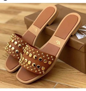 Sandalias Planas Decorativas con Tachuelas Metálicas, Modernas, Combinables con Todo, Nuevas y Populares, para Uso Diario, con Punta Cuadrada, para <span class=keywords><strong>Mujer</strong></span> - Product Image 6