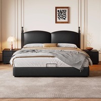 Cadre de lit moderne de luxe avec rangements ajustables, tiroirs, éclairage LED, tête de lit capitonnée en cuir, taille King, mobilier de chambre à coucher