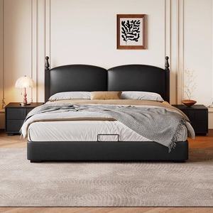 Cadre <span class=keywords><strong>de</strong></span> lit moderne <span class=keywords><strong>de</strong></span> luxe avec rangements ajustables, tiroirs, éclairage LED, tête <span class=keywords><strong>de</strong></span> lit capitonnée en cuir, taille King, mobilier <span class=keywords><strong>de</strong></span> chambre à coucher - Product Image 4