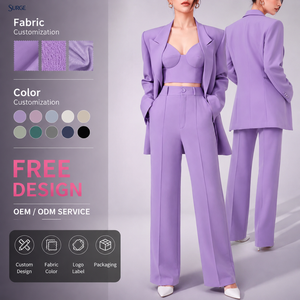 Conjunto de <span class=keywords><strong>Traje</strong></span> de 3 Piezas Personalizado al por Mayor <span class=keywords><strong>para</strong></span> Mujer: Blazer Oversize <span class=keywords><strong>Elegante</strong></span> de Poliéster Color Lavanda, Bustier Corto y Pantalones de Cintura Alta - Product Image 1