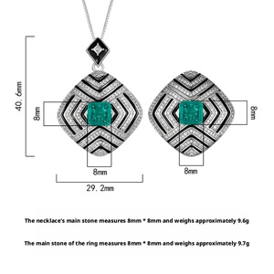 Fashion Eco-friendly Copper Retro 8*8MM Emerald Green Zircon Square Pendant <b>Earrings</b> Vintage Style Jewelry Set for Retro Glamour - Product Image 2