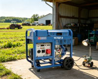 Générateur diesel portable Yuchai 7 kW, 8 kW max, démarrage électrique, 230 V/400 V, châssis ouvert, silencieux, 50/60 Hz, AVR, roues, YC7GF-3