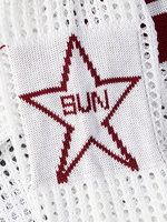 Suéter de punto calado transpirable blanco para mujer, cuello redondo, manga larga, estampado de estrellas número 15, jersey casual hueco para primavera