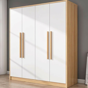 Moderner Nordischer Doppeltüriger Holzkleiderschrank, Platzsparender Schlafzimmerschrank mit Regalen für Apartments und Hotels - Product Image 2