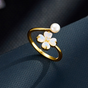 Ethereal White Protein Flower Freshwater Pearl Open <b>Ring</b> <b>Adjustable</b> Heart Petal Design Gift Jewelry - Product Image 1