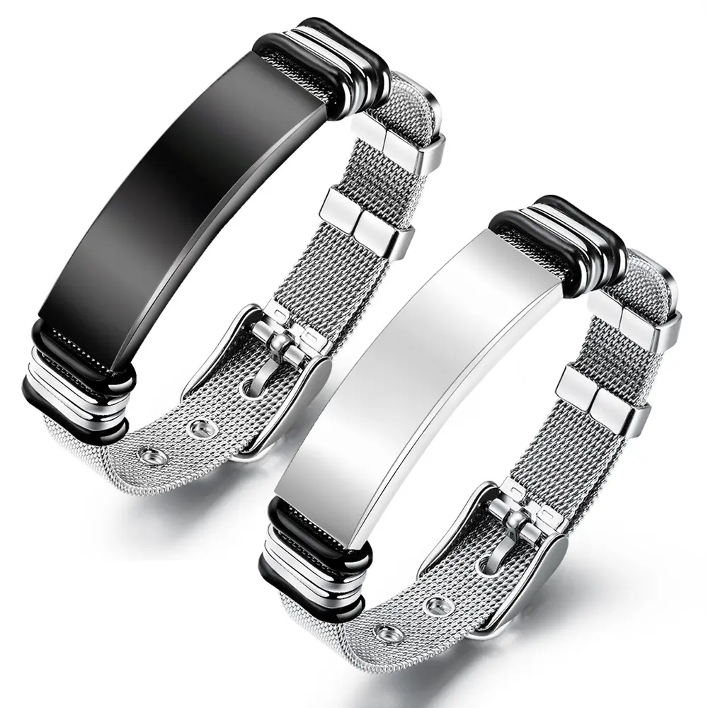 Vente en gros de bijoux personnalisés pour la gravure, Bracelet réglable en acier inoxydable pour hommes