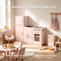 Juego de Cocina de Madera para Niños con Estufa, Microondas y Cafetera, Juguete Educativo de Juego de Roles para Niños