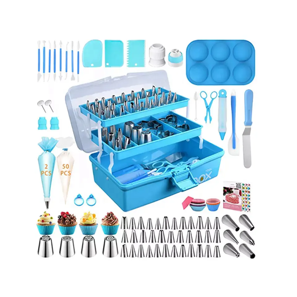 AK 236 pièces Kit d'outils de gâteau avec boîte décoration glaçage tuyauterie buses ensemble sacs à pâtisserie spatule Muffin Cupcake moule fournitures de cuisson