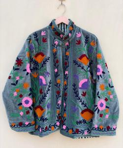Hand Embroidered <b>Quilted</b> Velvet <b>Jacket</b> Women's Mandarin Collar Full Sleeve Floral <b>Pattern</b> Quick Dry Winter Autumn Wear Single - Product Image 6
