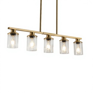 Envío Gratis desde EE. UU. Lámpara Moderna de 5 Luces Negra de Hierro Largo E26 para Isla de Cocina o Comedor con Pantalla de Cristal - Product Image 2
