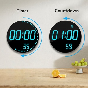 Electric Temperature <strong>Day</strong> <strong>Date</strong> Mounted Alarm Large Screen <strong>Display</strong> Round Digit Led Rgb Neon Light Back Gadget Wall <strong>Clock</strong> - Product Image 3