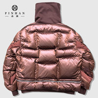 PINHAN veste coupe-vent à col roulé et col haut de style original à la mode manteau bombardier thermique épais veste bouffante brillante pour hommes