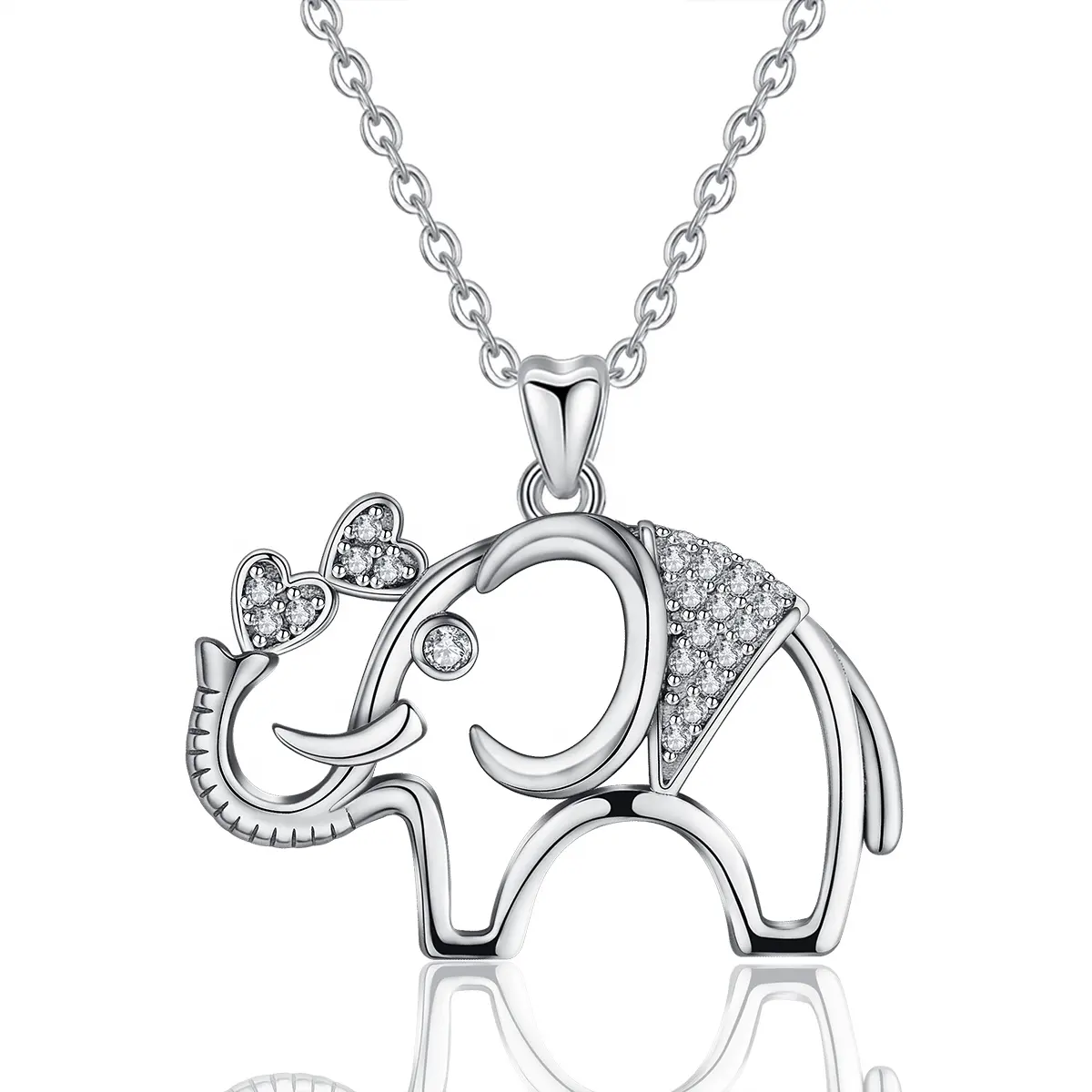 925 Sterling Silver Good Luck Cz Elephant Shape Jewelry Pendant Necklace